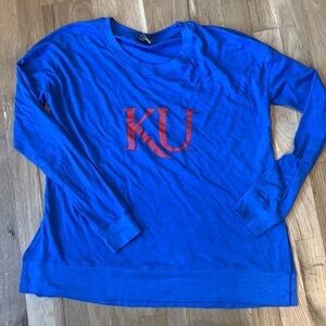 KU scoop neck blue and red lightweight sweatshirt